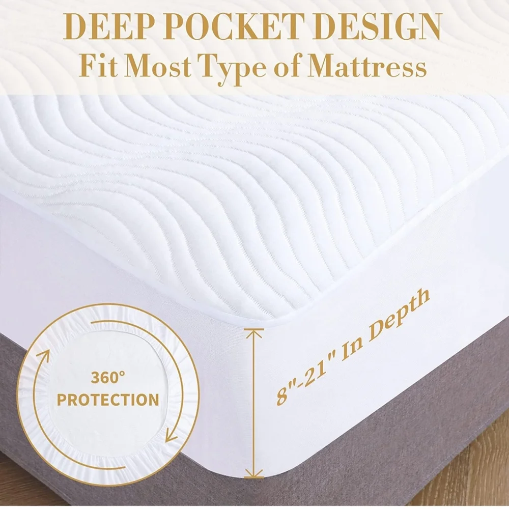 Full Size 100% Waterproof Mattress Pad, 3D Air Fiber Fabric Mattress Protector,